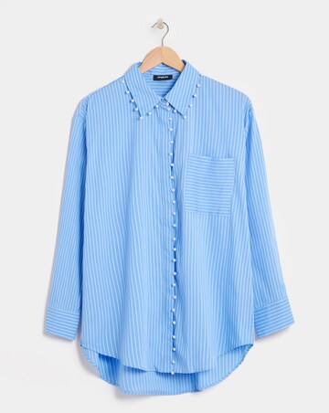 Blue Stripe Shirt with Pearl Trim Detailing