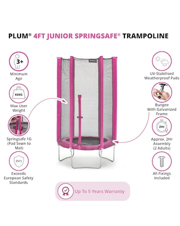 Plum 4ft Junior Springsafe Trampoline & Enclosure - Pink