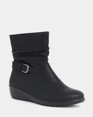Cushion Walk Ruched Buckle Detail Wedge Boots - Extra Wide Fit (EEE)