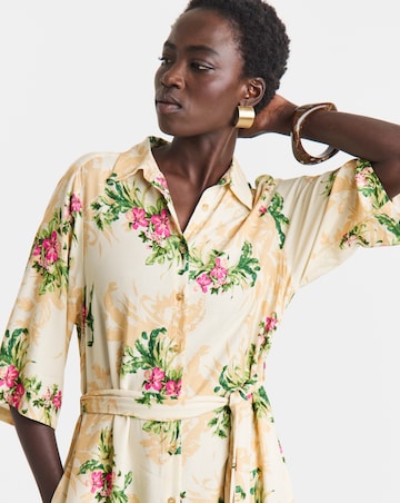 Floral Print Belted Shirt Dress