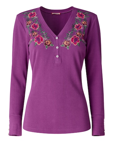 Joe Browns Floral Embroidered Jersey Henley Top