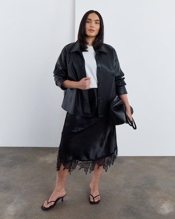 Simply Be Black Satin Lace Trim Midaxi Skirt