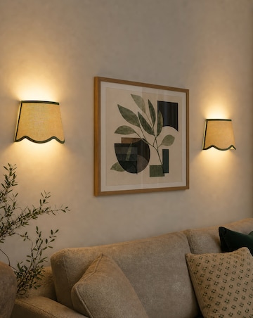 Solenne Pair of Scalloped Rattan Rechargeable Wall Lights