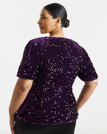 Simply Be Plum Velvet Square Neck Puff Sleeve Top