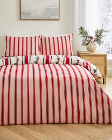 Festive Foliage Stripe Cotton Blend Reversible Duvet Cover Set