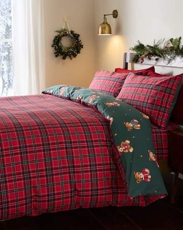Catherine Lansfield Christmas Tartan Teddy Bear Duvet Cover Set
