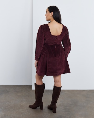 Burgundy Cord Corset Long Sleeve Dress