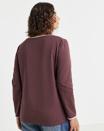 Simply Be Chocolate And Blue Contrast Trim Square Neck Long Sleeve Top