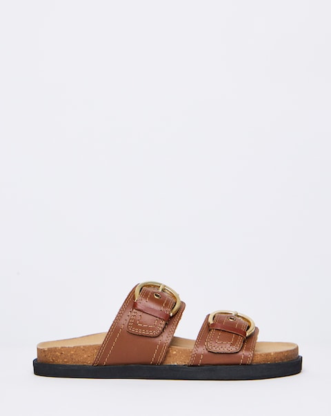 Hanoi Leather Double Buckle Footbed Sandals - Wide Fit (E)