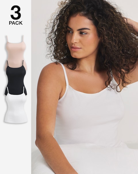 Pretty Secrets (3 Pack) Cotton Vests Black/White/Blush
