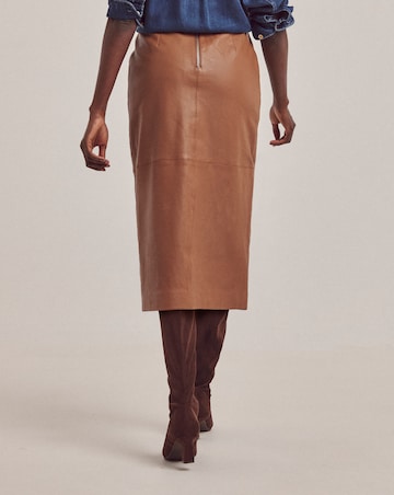 Anthology Tan Leather Column Midi Skirt
