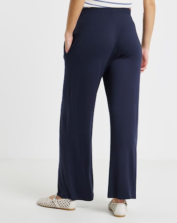 Navy Jersey Elasticated Waist Wide Leg Trouser