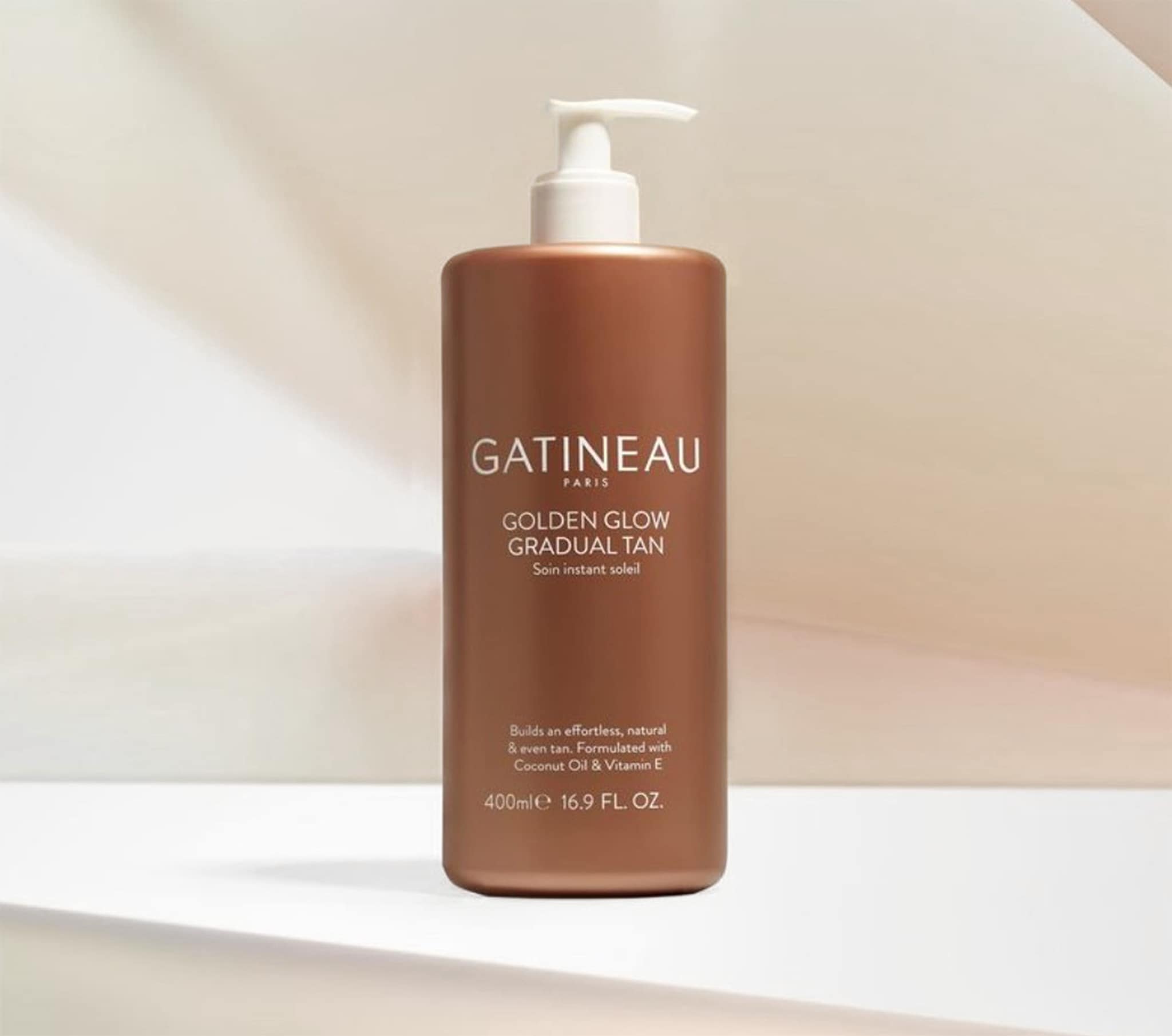 Gatineau beauty product in a bronze coloured container.