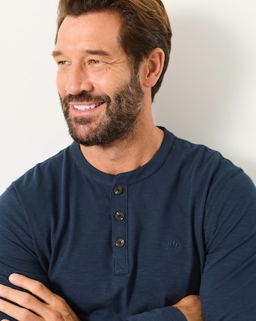FatFace Long Sleeve Woodside Henley T-Shirt - Navy