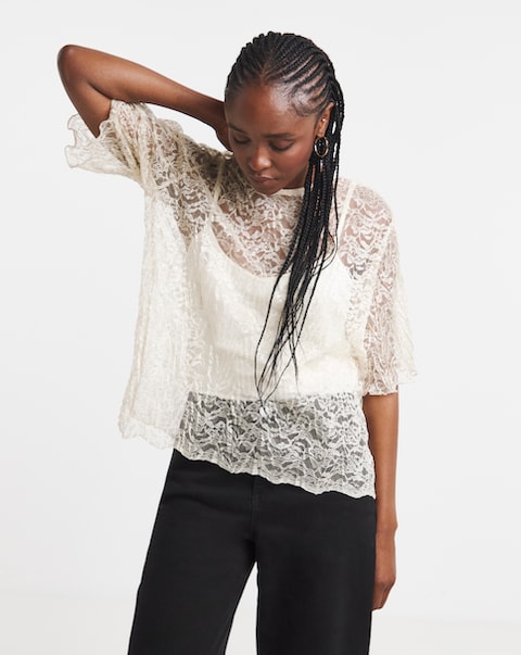 Simply Be Champagne Lace Boxy Top