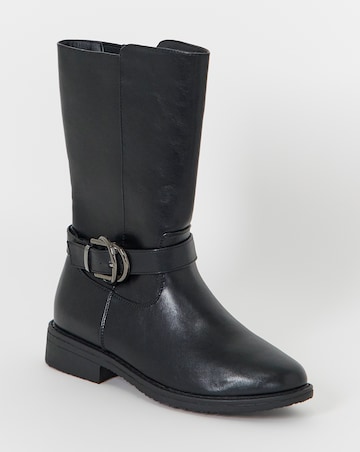 Cushion Walk Double Buckle Calf Height Boots - Wide Fit (E)