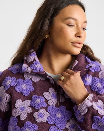 Simply Be 3D Purple Floral 1/2 Zip Bubble Hem Borg