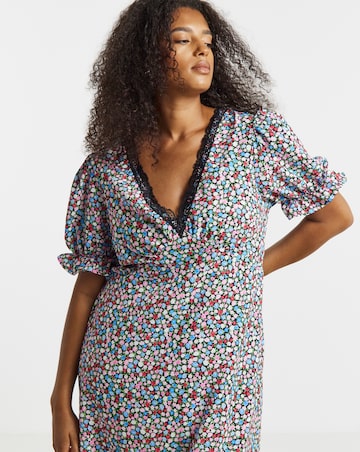 Simply Be Ditsy Printed Lace Trim Midi Dress