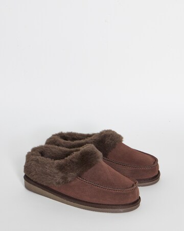 Capri Full Suede Faux Fur Trim Slippers - Wide Fit (E)
