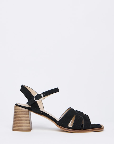 Greta Woven Detail Block Heel Sandals - Wide Fit (E)