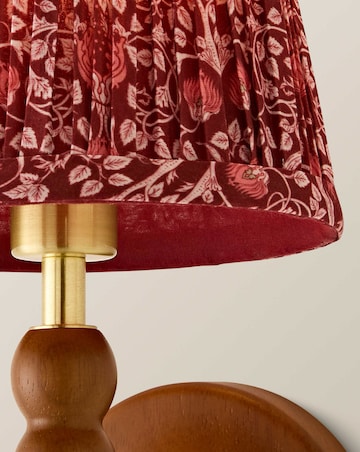 ValueLights Bobble Walnut Wall Light with Burgandy Floral Pleated Shade