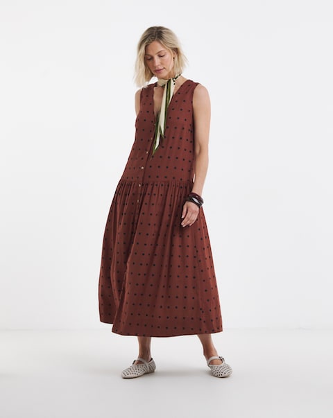 Linen Drop Waist Button Through Dress