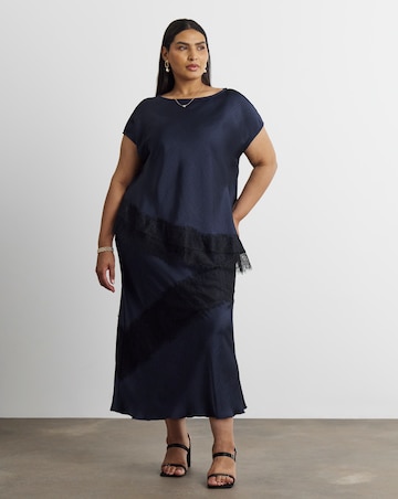 Joanna Hope Lace Trim Asymmetric Satin Top