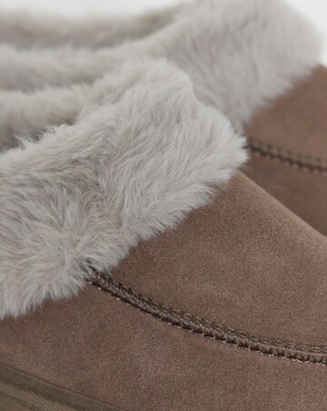 Capri Full Suede Faux Fur Trim Slippers - Wide Fit (E)