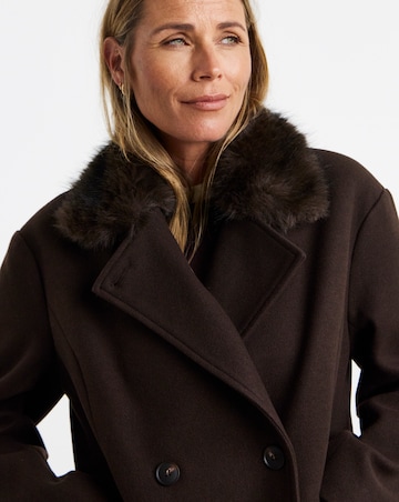 Chocolate Faux Fur Collar Pea Coat