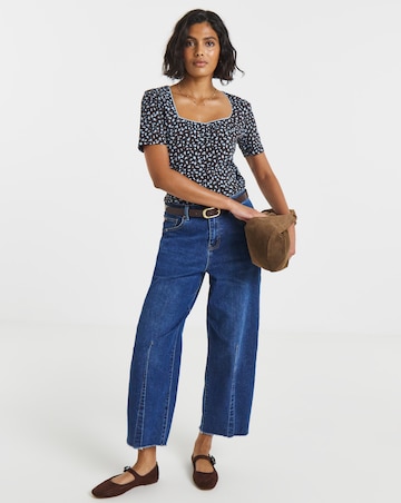 Simply Be Blue Ditsy Square Neck Short Sleeve Top