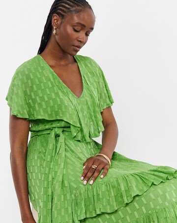 Joanna Hope Green Metallic Dobby Maxi Dress