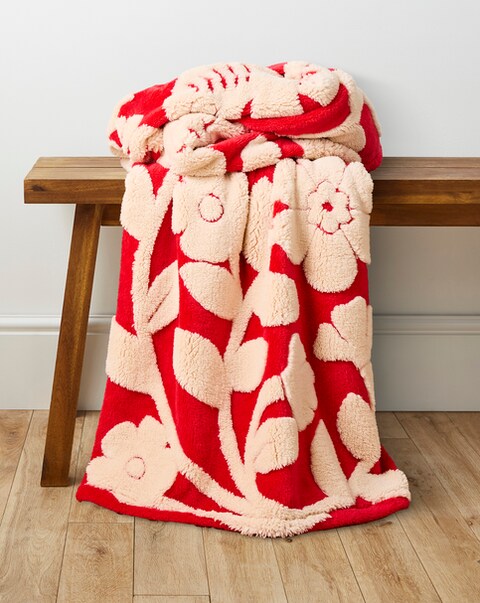 New In - Jacquard Folk Floral Fleece Fur Throw