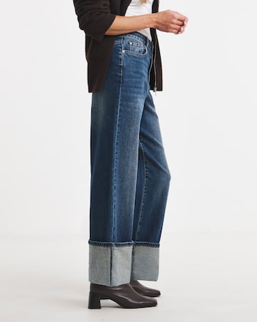 Indigo Authentic Turn Up Wide Leg Jeans