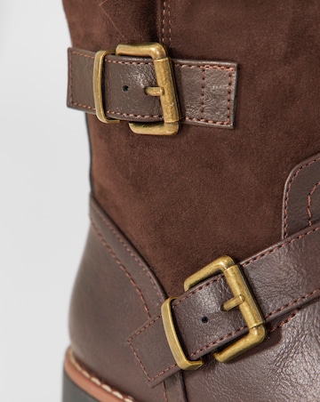 Cushion Walk Contrast Fabric Double Buckle Wedge Boots - Wide Fit (E)