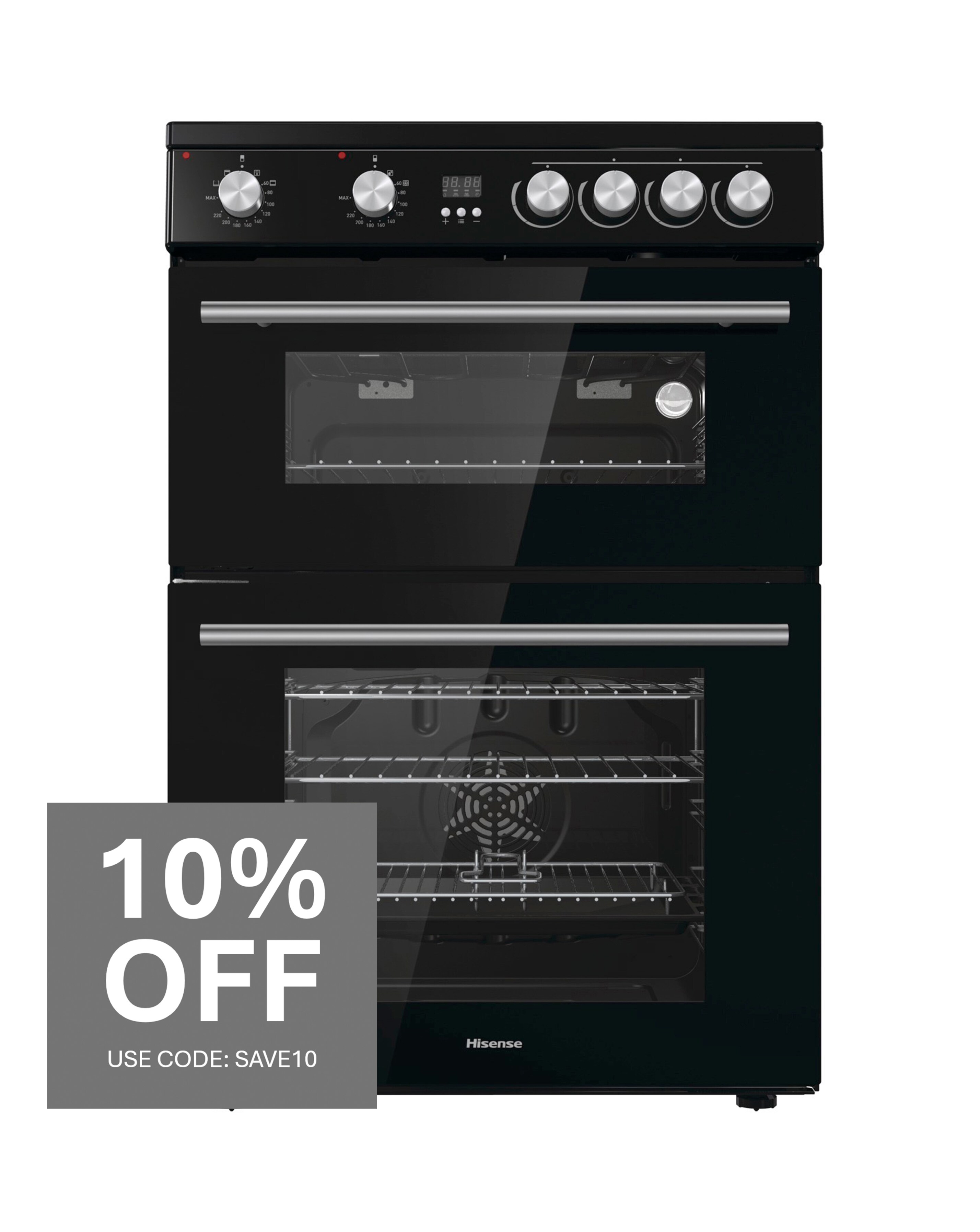 Hisense HDE3211BBUK Freestanding Double Electric Ceramic Cooker - Black
