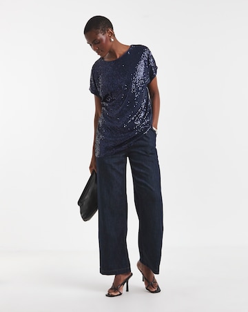 Sequin Longline Curved Hem Top