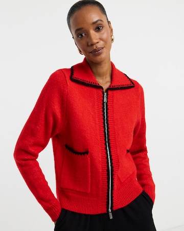Whipstitch Zip Through Cardigan