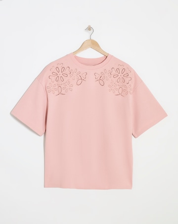 Simply Be Blush Luxe Heavyweight Cotton Cut Work T-Shirt