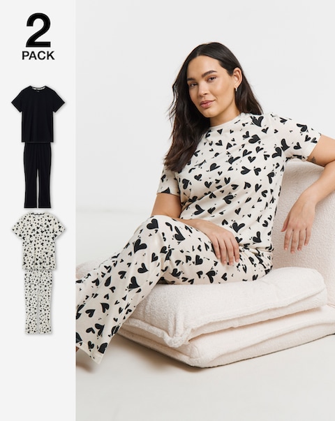 Pretty Secrets (2 Pack) Value Pyjama Sets Heart Print/Black