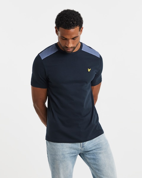 Lyle & Scott Short Sleeve Check Panelled T-Shirt - Navy