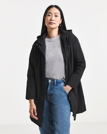 Black Longline Shower Resist Rain Jacket