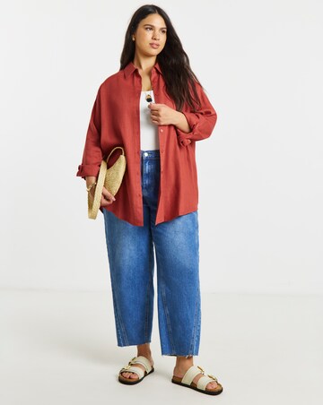 Rust Linen Gathered Sleeve Boxy Shirt
