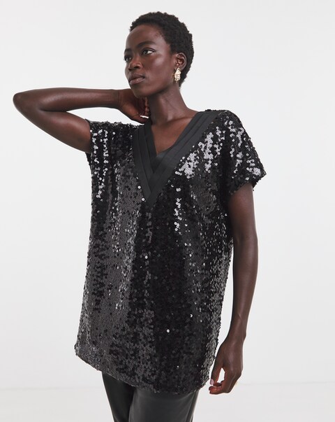 New In - Longline V-Neck Sequin