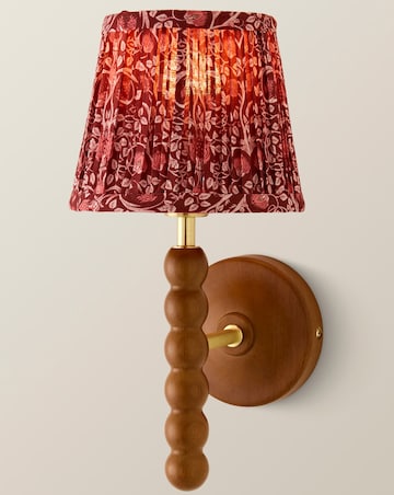 ValueLights Bobble Walnut Wall Light with Burgandy Floral Pleated Shade