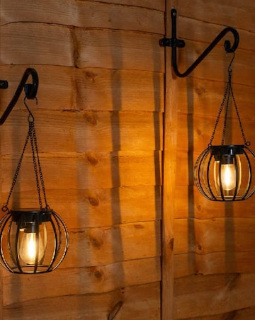 ValueLights 2 Pack Solar Powered Outdoor Black Metal Ball Garden Lantern Lights