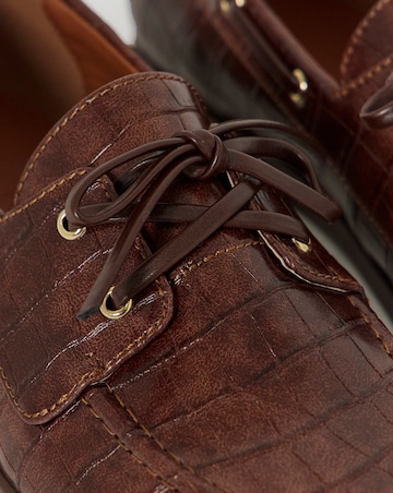 Delly Croc Effect Boat Shoes - Wide Fit (E)