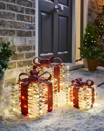 Shimmer Twist Lit Indoor Outdoor Presents Set of 3