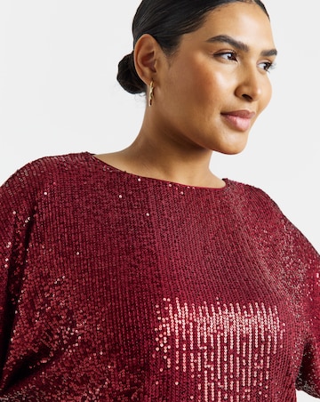 Simply Be Burgundy Sequin Bubble Hem Puff Sleeve Top
