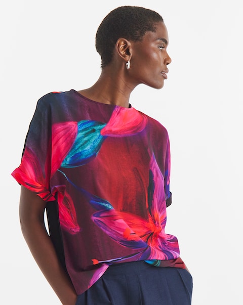 Tropical Print Short Sleeve Boxy Top