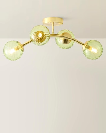 ValueLights Sydney Brushed Gold with Green Swirl Glass Multi Arm Ceiling Light